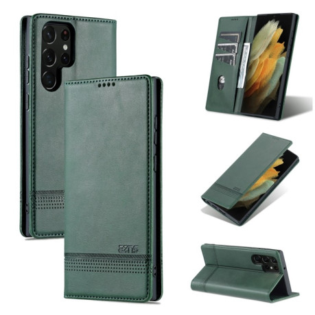 Чехол-книжка AZNS Magnetic Calf на Samsung Galaxy S22 Ultra 5G - зеленый