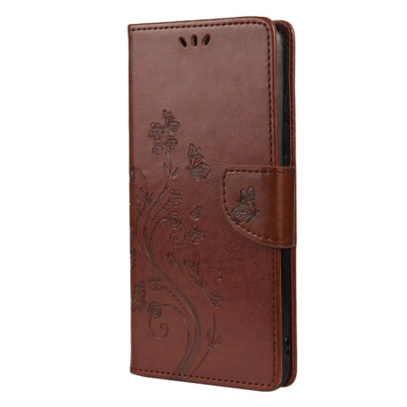 Чехол-книжка Butterfly Flower Pattern для Samsung Galaxy A33 5G - коричневый