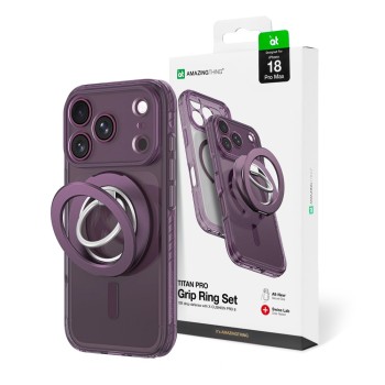 Оригинальный чехол AmazingThing Titan Pro Lens Ring Set с MagSafe для iPhone 18 Pro Max — фиолетовый