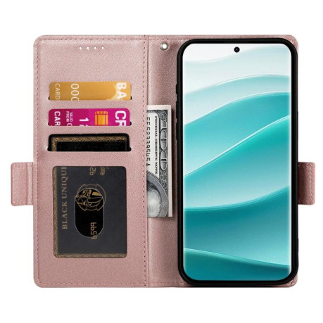 Чехол-книжка Side Buckle Magnetic Frosted Leather для Xiaomi Redmi Note 14 Pro 4G - розовое золото