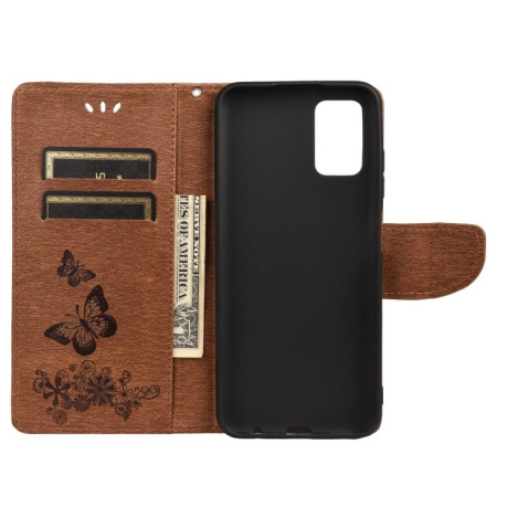 Чехол-книжка Floral Butterfly для Samsung Galaxy A03s - коричневый