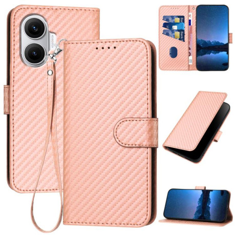 Чехол-книжка Carbon Fiber Texture на Xiaomi Poco F7 - розовый