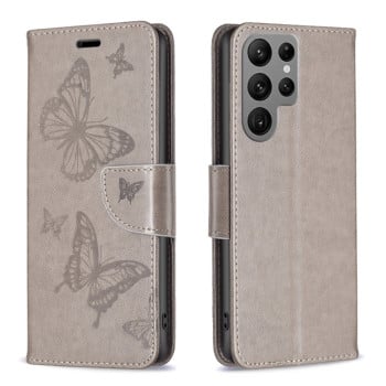 Чохол-книжка Butterflies Pattern для Samsung Galaxy S24 Ultra 5G - сірий