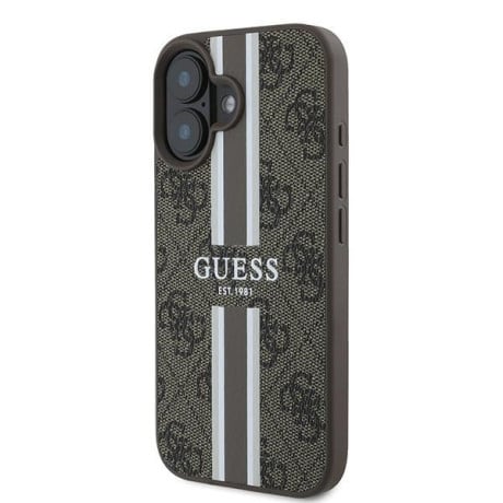 Оригинальный чехол Guess 4G Printed Stripes MagSafe для iPhone 16 Plus - Brown