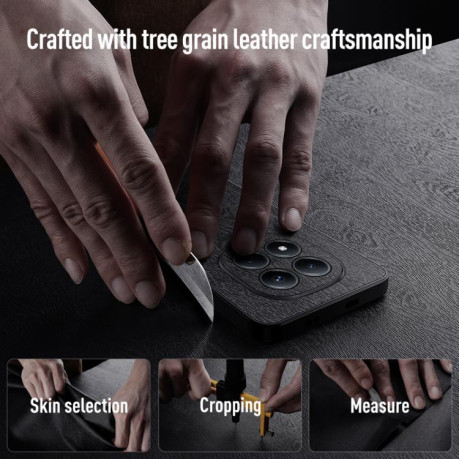 Чехол Tree Bark Leather Shockproof для Redmi Note 15 Pro 4G Global 163.2mm — серый