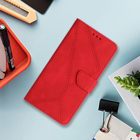 Чохол-книжка Stitching Embossed Leather на OPPO Reno14 5G Global — червоний