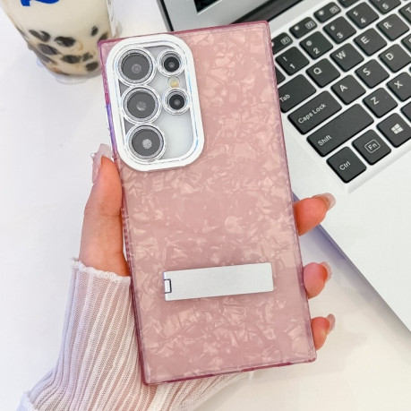 Протиударний чохол Plating Glitter Texture TPU with Lens Film для Samsung Galaxy S25 Ultra 5G - Pink Shell Pattern