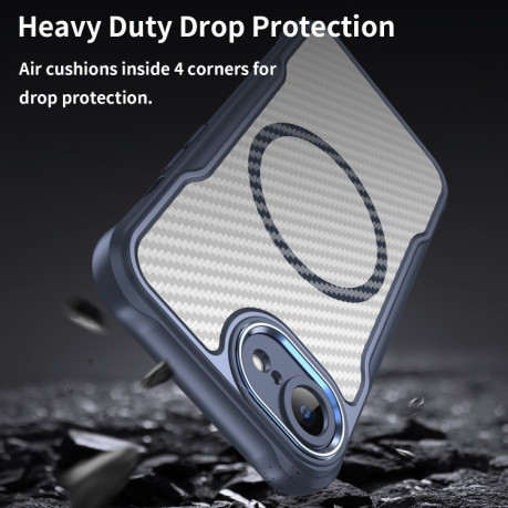 Ударозахисний чохол Carbon Fiber Texture MagSafe Translucent на iPhone 16e - синій