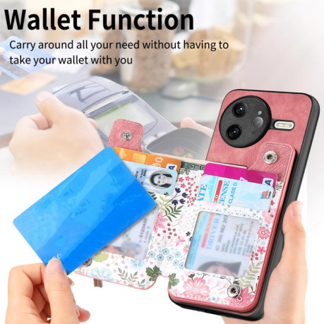 Противоударный чехол Retro Painted Zipper Wallet для Xiaomi Poco F7 Ultra 5G - розовый
