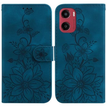 Чехол-книжка с тиснением Lily и магнитной застежкой на Motorola Moto G05 / E15 - синий