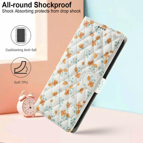 Чехол книжка Flower Pattern Buckle Leather with Lanyard с цветами и ремешком на Xiaomi Redmi Note 15 4G / 5G /Poco M8 164mm — синий с оранжевые цветы
