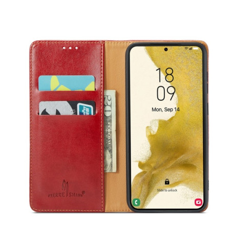 Кожаный чехол-книга Fierre Shann Genuine leather Samsung Galaxy S23+ 5G - красный