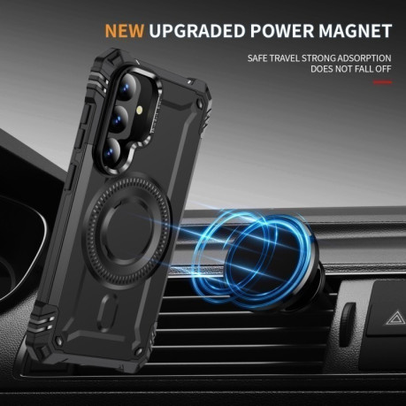 Противоударный чехол MagSafe Lens Holder PC Hybrid TPU для Samsung Galaxy S25+ 5G - черный