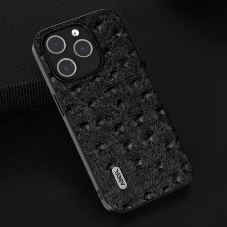 Шкіряний чохол ABEEL Genuine Leather Ostrich Texture для iPhone 15 Plus - чорний