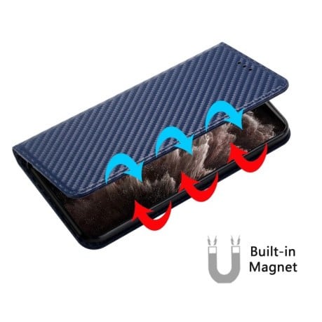 Чехол-книжка Carbon Fiber Texture Magnetic Flip для iPhone 16 Pro Max - синий