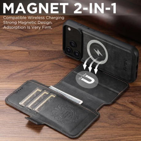 Чехол-книжка Suteni Q06 2-in-1 Multi-function с MagSafe и магнитным хлястиком на iPhone 17 Pro Max - черный