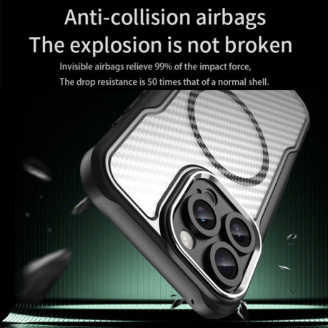 Ударозахисний чохол Carbon Fiber Texture MagSafe Translucent на iPhone 16 Pro Max - синій