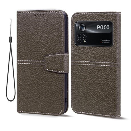 Чехол-книжка Litchi RFID Leather для Xiaomi Poco X4 Pro 5G - хаки