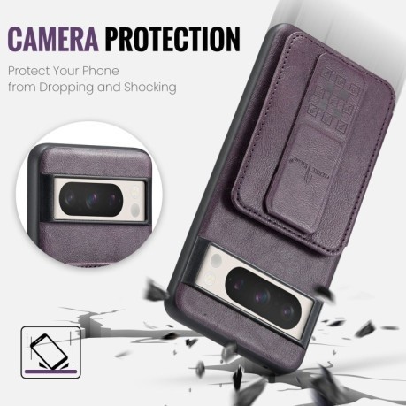 Чехол Fierre Shann Oil Wax Cow Leather Card Holder на Google Pixel 8a - фиолетовый