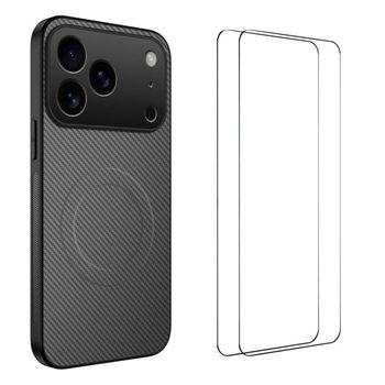 Магнітний чохол Wanlonfeng TQ1 з карбоновою текстурою та 2 плівками на iPhone 18 Pro — сірий