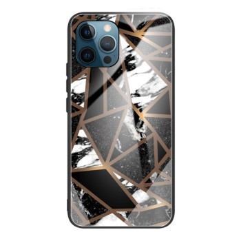 Противоударный стеклянный чехол Marble Pattern Glass на iPhone 13 Pro Max - Rhombus Black