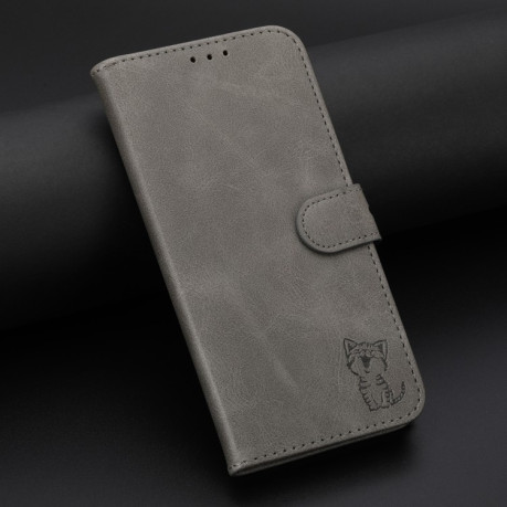 Чехол-книжка Happy Cat Pattern для Samsung Galaxy A56 5G - серый