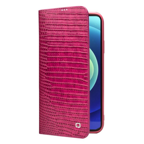 Кожаный чехол-книжка QIALINO Crocodile Texture для iPhone 12 / 12 Pro - Rose Red