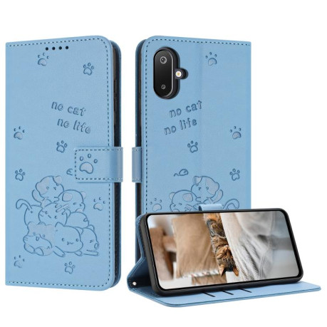 Чехол-книжка Embossed Kitten Phone Leather для Samsung Galaxy M06 5G - синий