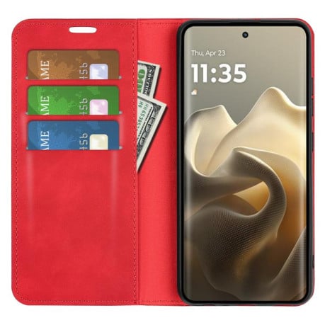 Чехол-книжка Retro Skin Feel Business Magnetic на Motorola Edge 60 Pro - красный