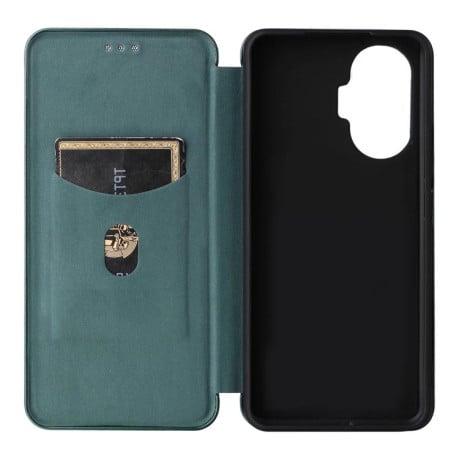 Чехол-книжка Carbon Fiber Texture на Xiaomi Poco F7 5G - зеленый