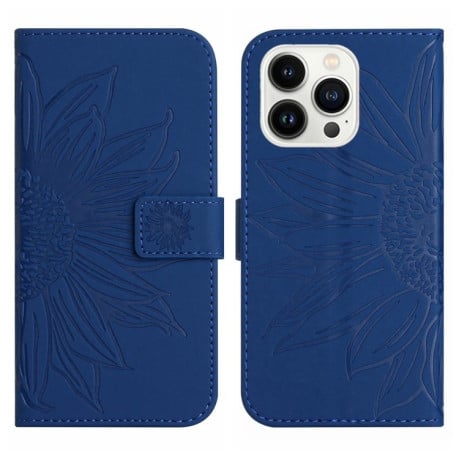 Чехол-книжка Skin Feel Sun Flower для iPhone 15 Pro - темно-синий