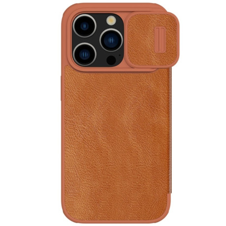 Кожаный чехол-книжка Nillkin Qin Series для iPhone 15 Pro Max - коричневый