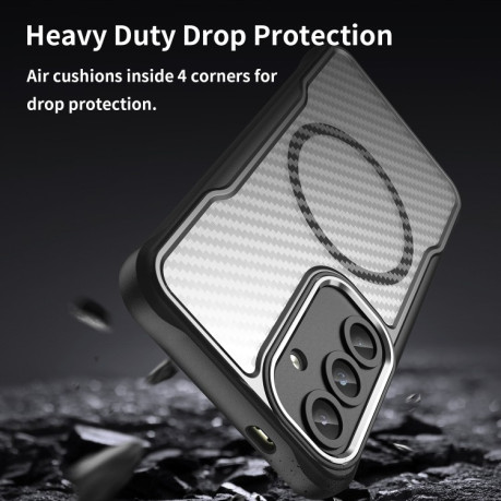 Ударозахисний чохол Carbon Fiber Texture MagSafe Translucent для Samsung Galaxy S25 5G - чорний