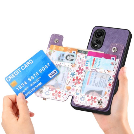 Противоударный чехол Retro Painted Zipper Wallet для OPPO A38 4G/A18 4G - фиолетовый