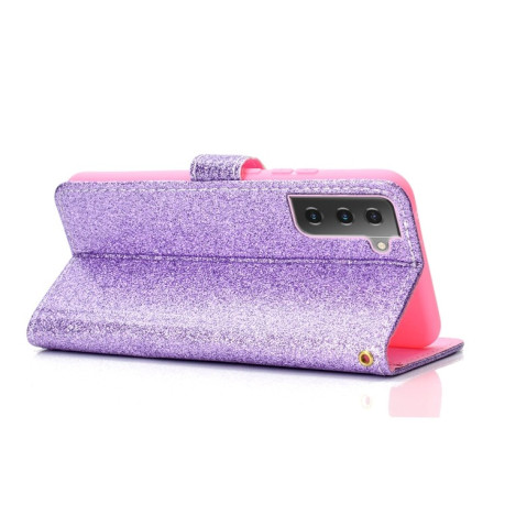Чехол-книжка Glitter Powder на Samsung Galaxy S21 FE - фиолетовый