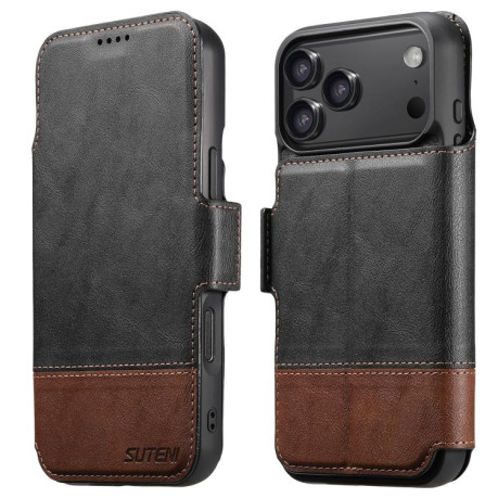 Чехол-книжка Suteni Q06 2-in-1 Multi-function с MagSafe и магнитным хлястиком на iPhone 17 Pro Max - черный