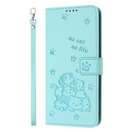 Чехол-книжка Embossed Kitten Phone Leather для Realme 12+ 5G/12 4G/13 4G - зеленый