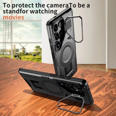 Противоударный чехол Shield Frame Holder MagSafe для  Samsung Galaxy S25+ 5G - черный
