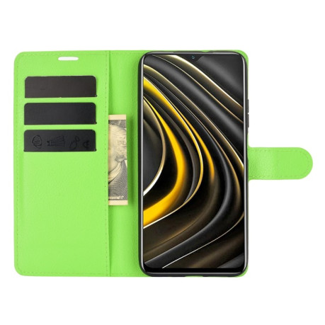 Чехол-книжка Litchi Texture на Xiaomi Poco M3 - зеленый