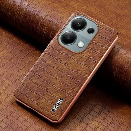 Чохол AZNS Electroplated Frame Crocodile Texture на Xiaomi Redmi Note 14S/ 13 Pro 4G / POCO M6 Pro 4G - коричневий