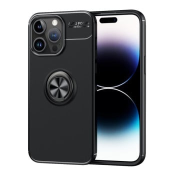 Ударозащитный чехол Metal Ring Holder для iPhone 15 Pro Max - черный