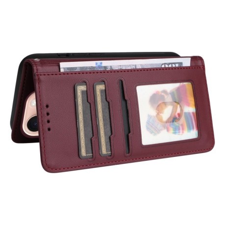 Чохол-книжка BETOPNICE BN-005 2 in 1 Detachable Imitate Genuine Leather для iPhone 16 Pro - винно-червоний