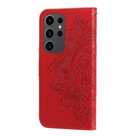 Чехол-книжка 7-petal Flowers Embossing для Samsung Galaxy S24 Ultra 5G - красный