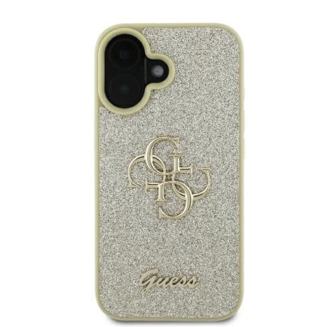 Оригинальный чехол Guess Big Metal Logo Fixed Glitter для iPhone 16 Plus - Gold