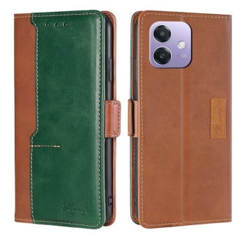 Чехол-книжка с магнитной застежкой и контрастной отделкой на OPPO A3/A3x/A40m - Light Brown + Green