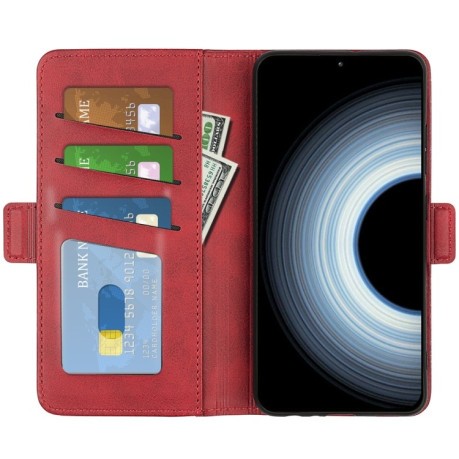 Чехол-книжка Dual-side Magnetic Buckle для Xiaomi 12T / 12T Pro / Redmi K50 Ultra - красный