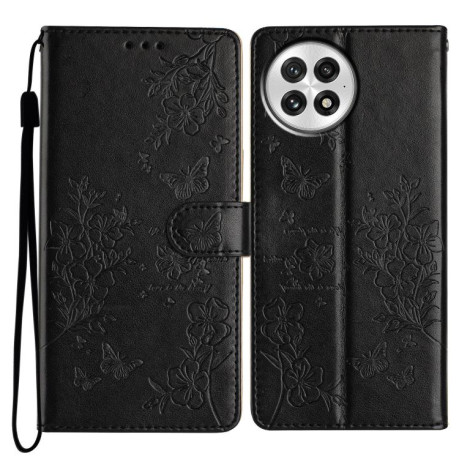 Чехол-книжка Butterflies and Flowers Leather для OnePlus 13 - черный