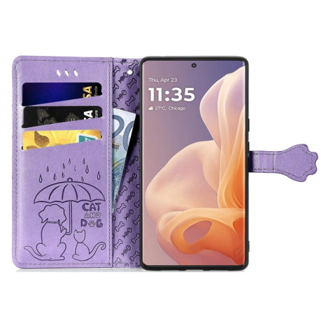 Чехол-книжка Cat and Dog для Motorola Moto G85 - фиолетовый