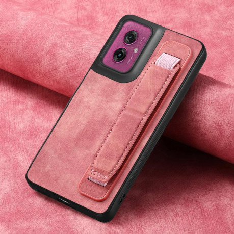 Протиударний чохол Retro Wristband Holder Leather Back для Motorola Moto G55 - рожевий