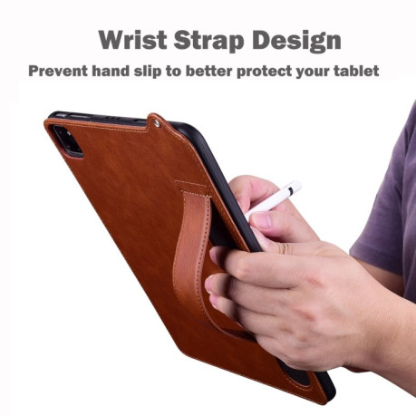 Противоударный чехол Wristband Leather Back для Xiaomi Pad 7 / 7 Pro - коричневый
